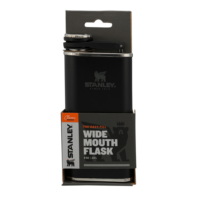 Stanley The Easy Fill Wide Mouth Flask, 230ml - Matte Black Pebble packaging