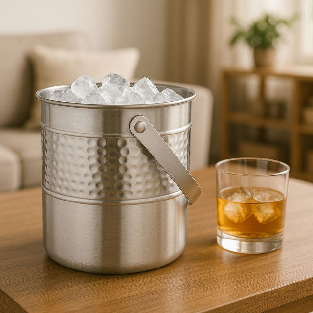 Bar Butler Hammered Ice Bucket with Lid, 2.7L