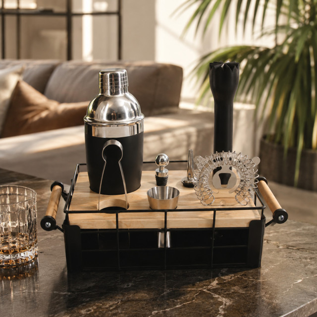 Bar Butler Cocktail Caddy with Handles, 8-Piece