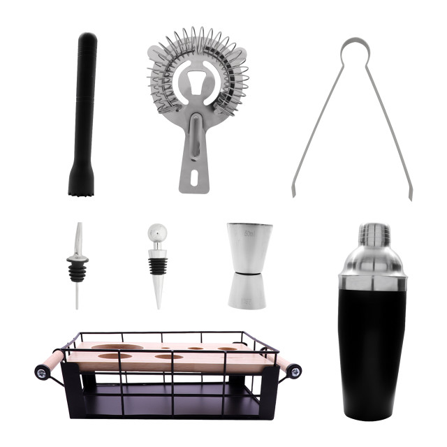 Bar Butler Cocktail Caddy with Handles, 8-Piece