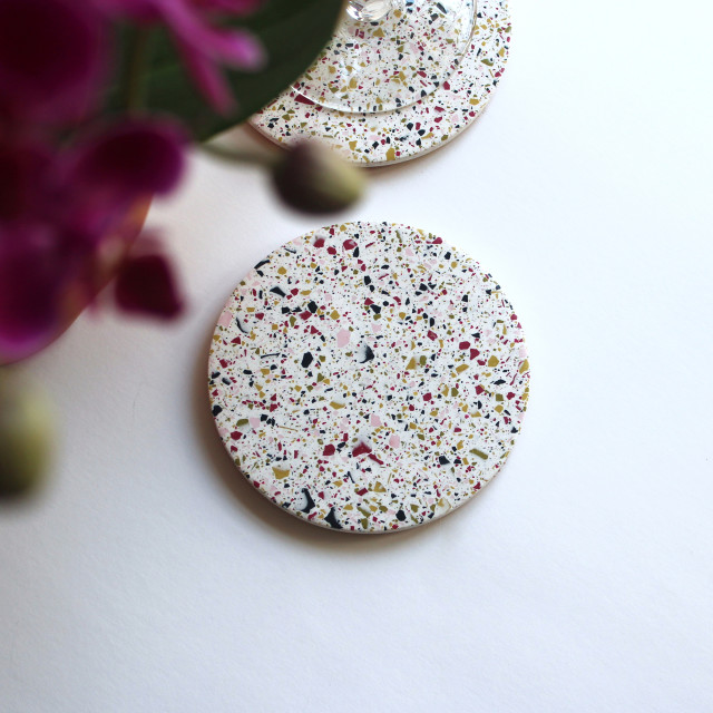 Alkaline Terrazzo Coasters, Set of 4 - Pink and Green Terrazzo At A Table Setting