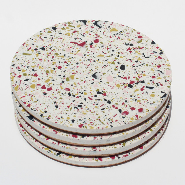 Alkaline Terrazzo Coasters, Set of 4 - Pink and Green Terrazzo