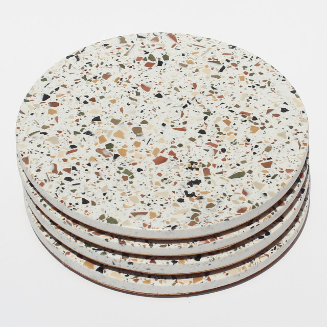 Alkaline Terrazzo Coasters, Set of 4 - White and Neutral Terrazzo 