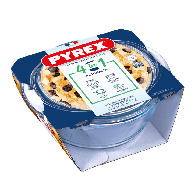 Pyrex Round Glass Casserole with Lid - 1.3L packaging