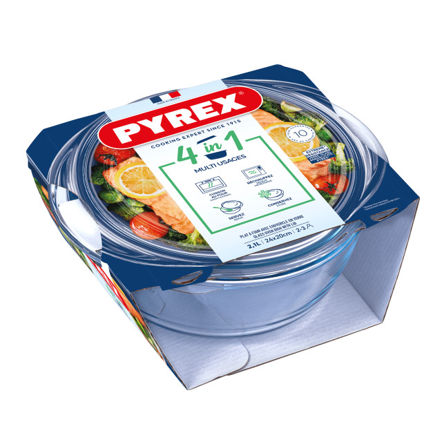 Pyrex Round Glass Casserole with Lid - 2.1L packaging 