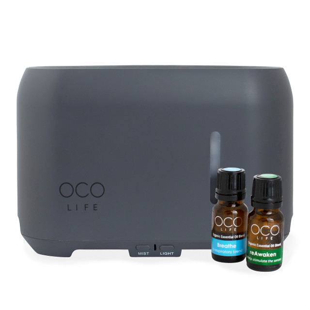 OCO Life Simulated Flame Aroma Diffuser with 2 10ml Oils, 240ml - Black