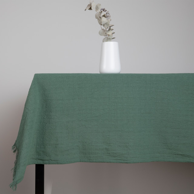 The Collection Stone Washed Cotton Tablecloth - 8-10 Seater - Olive detail on the table