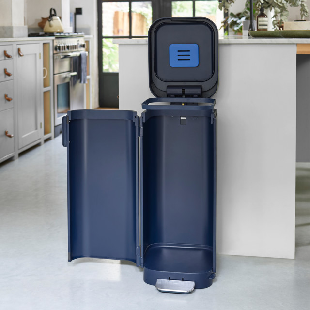 Joseph Joseph Porta Easy Empty Pedal Bin, 40L - Midnight Blue opened