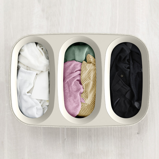 Joseph Joseph Tota Trio 90L Laundry Separation Basket top view of the separate trio baskets