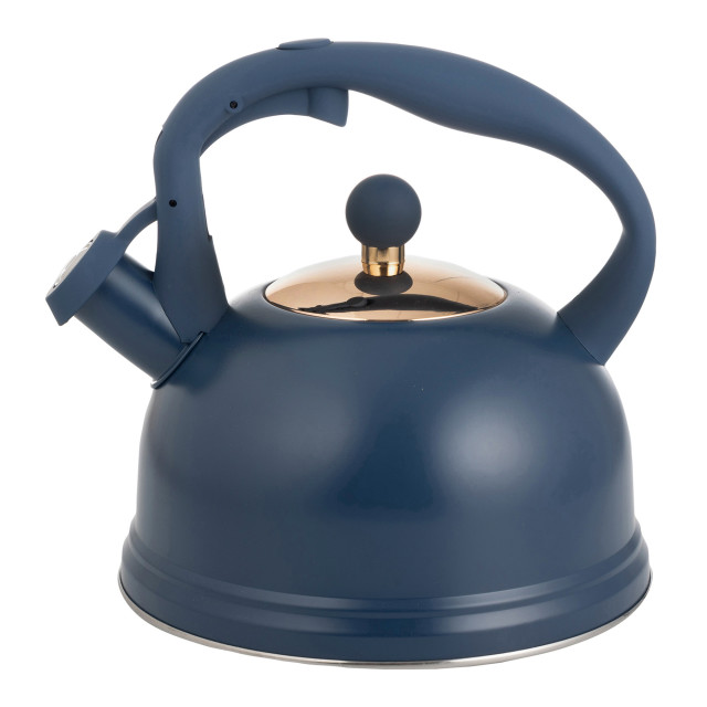 Typhoon Otto Whistling Stovetop Kettle, 1.77L - Navy Blue & Gold