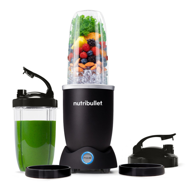 Nutribullet Pro+ 1200W High Speed Blender with a blended smoothy, fruits and ice