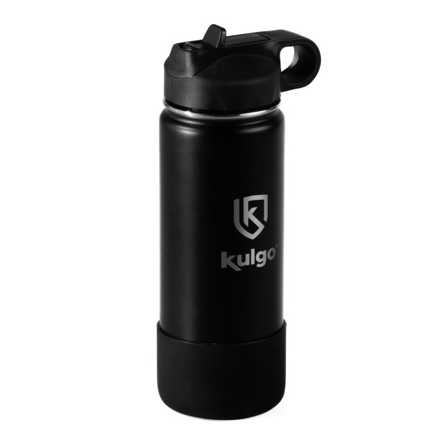 Kulgo Flask with Ring Top Straw Cap, 500ml - Black angle