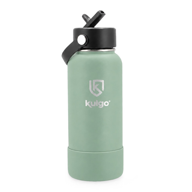 Kulgo Flask with Straw Cap, 1L - Sage Green