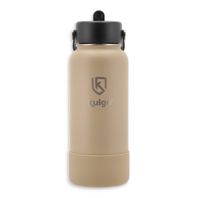 Kulgo Flask with Straw Cap, 1L - Stone angle