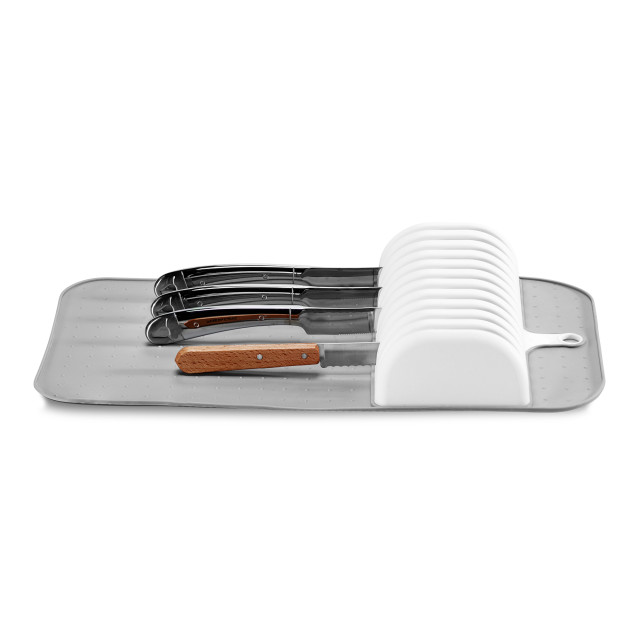 Madesmart Classic In-Drawer Large Knife Storage Mat - Antimicrobial White angle with knives