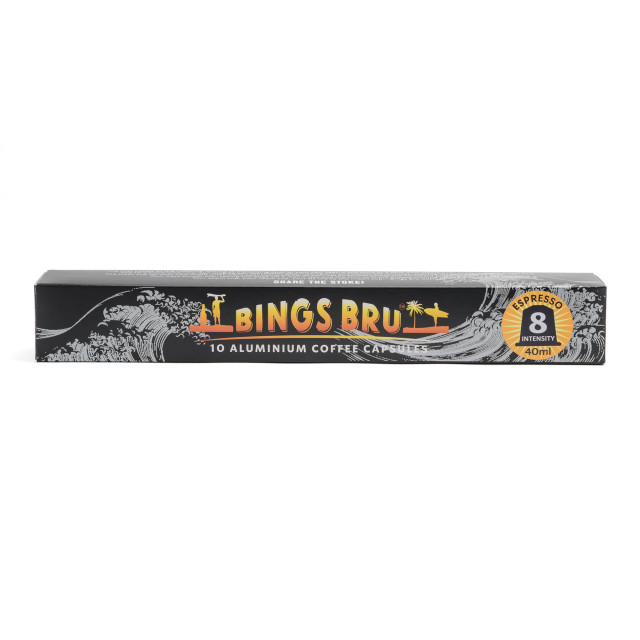 Bings Bru Espresso Coffee Capsules packaging
