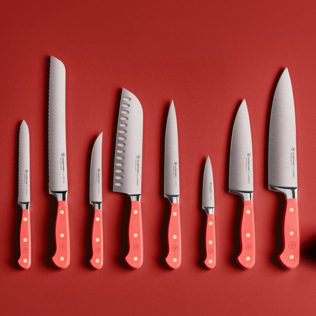 Wusthof Classic Santoku, 17cm - Coral Peach with other knives 