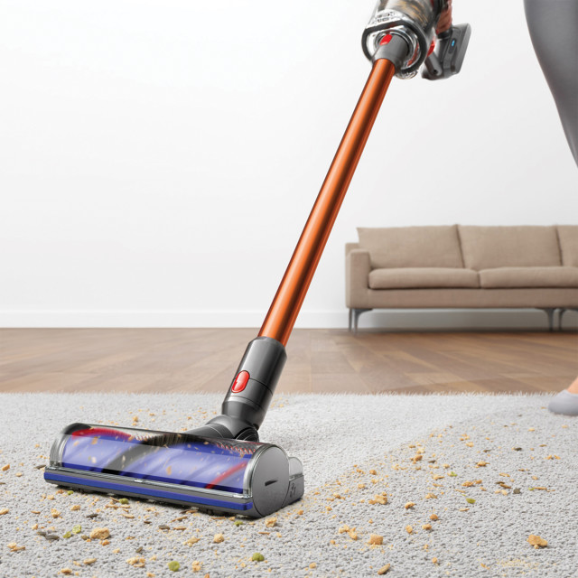 Dyson V10 Absolute Cordless Vacuum on the carpet