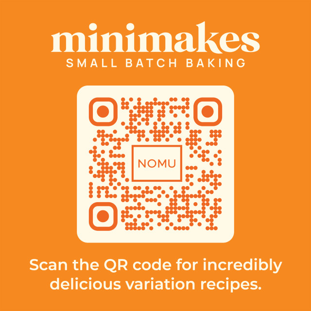 NOMU Mini Makes Spiced Cake Batter, 300g QR code for recipes.