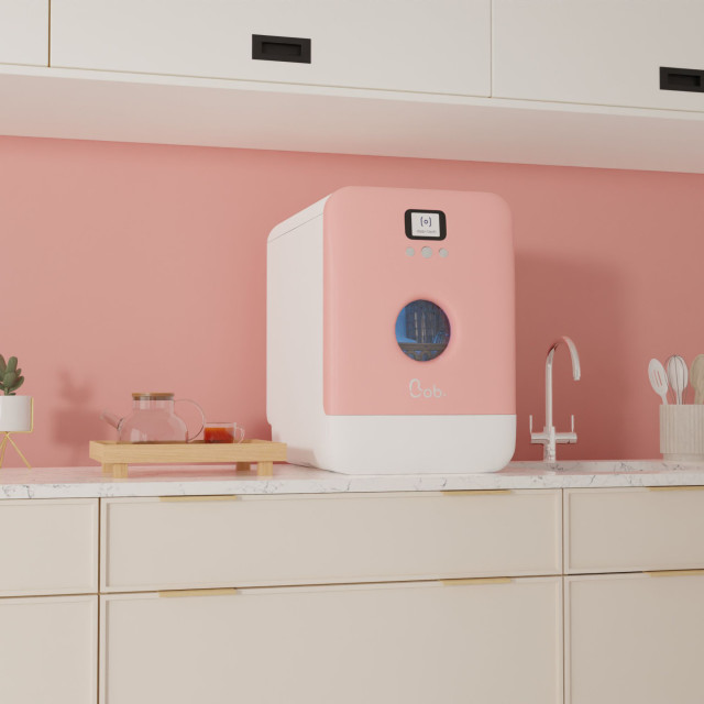 Daan Tech Bob Eco-Compact Dishwasher - Pink Pastel on the kitchen counter