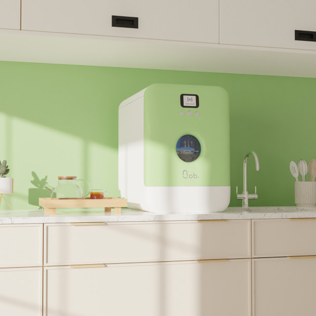 Daan Tech Bob Dishwasher Eco-Compact - Almond Green on the kitchen counter