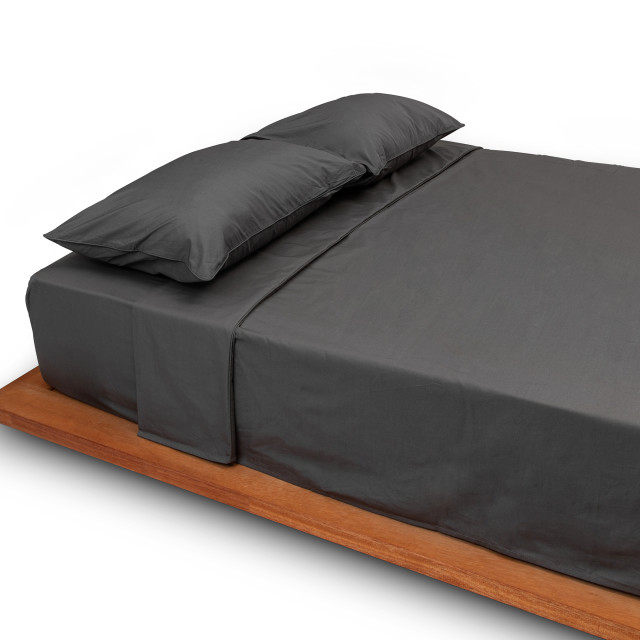 Thread Office Charcoal Percale Weave Flat Sheet, 400 Thread Count
