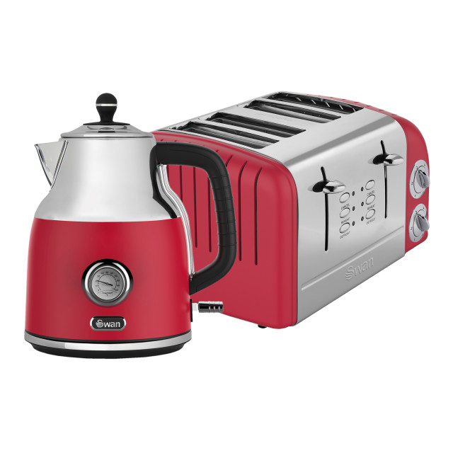 Swan Retro 4-Slice Toaster, 1630W - Red angle