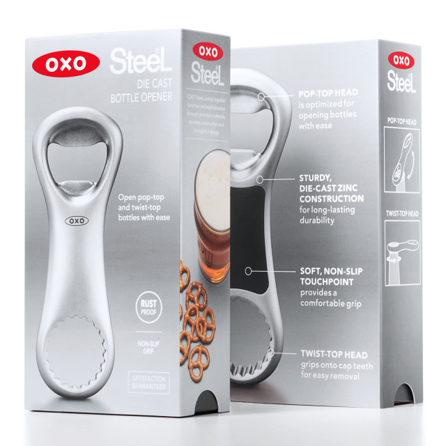 OXO Steel Die-Cast Bottle Opener packaging