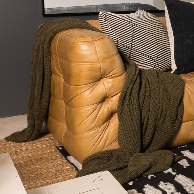 Thread Office Knitted Cotton Throw - Olive on the couch