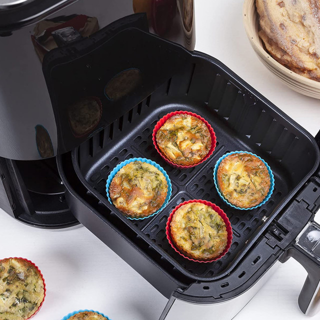 Creative Cooking Jumbo Muffin Cups, Set of 8 in an airfryer basket
