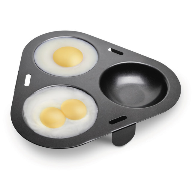 Creative Cooking Jumbo Triple Egg Poacher angle with eggs