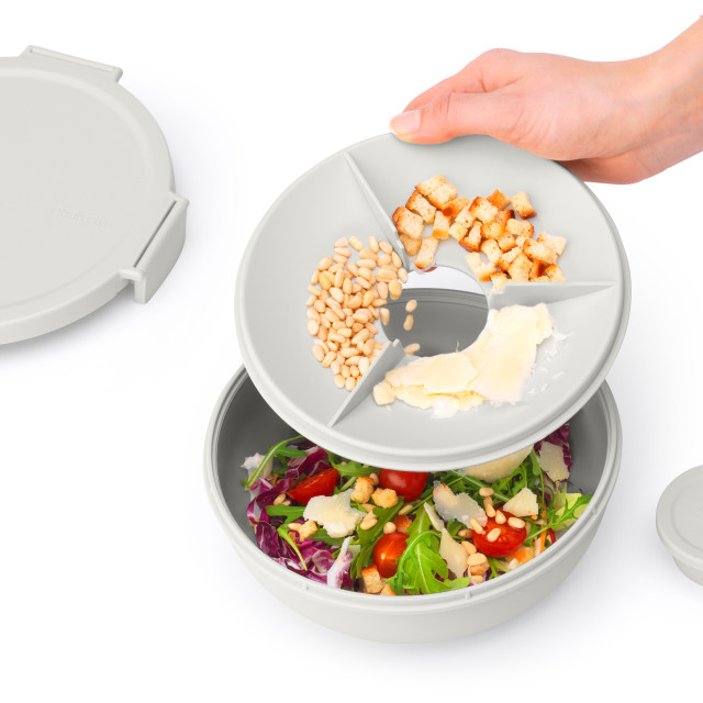 Brabantia Make & Take Salad Bowl, 1.3L - Light Grey removing the handy compartment