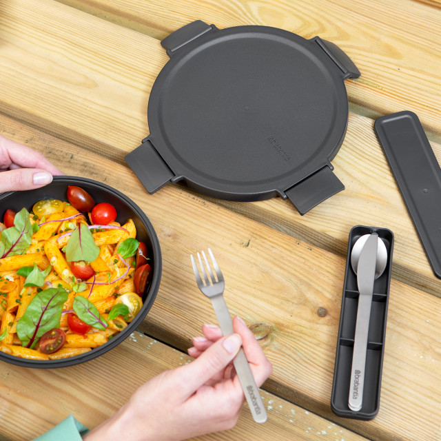 Brabantia Make & Take Cutlery Set, 3-Pieces on the table with a lunch meal
