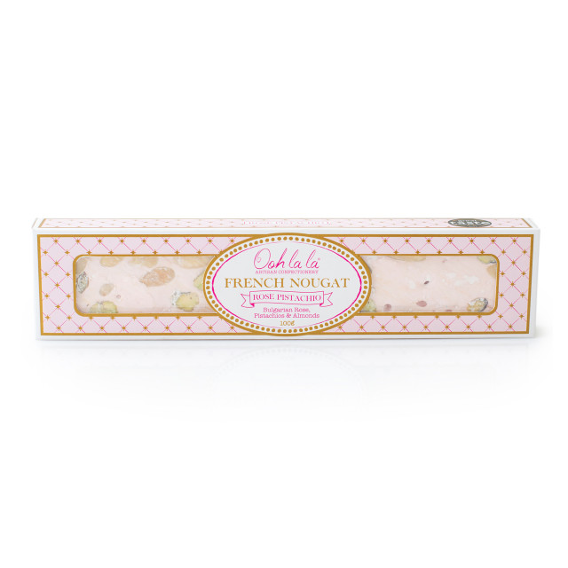 Ooh La La Artisan Confectionery Rose Pistachio Nougat Bar, 100g angle