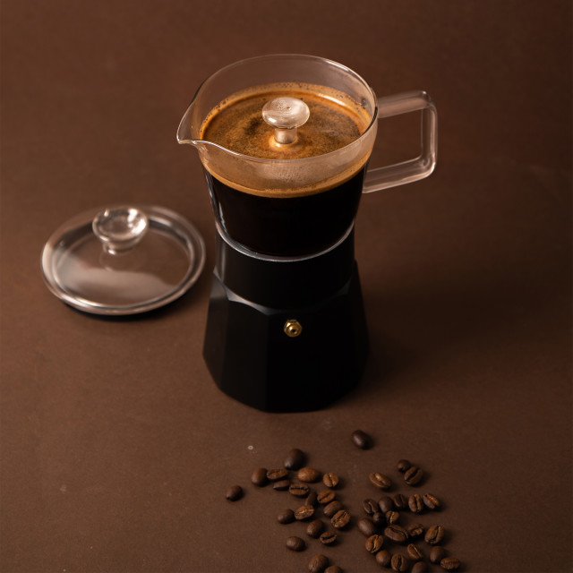 La Cafetiere Verona Glass Espresso Maker, 6-Cup - Black with coffee beans