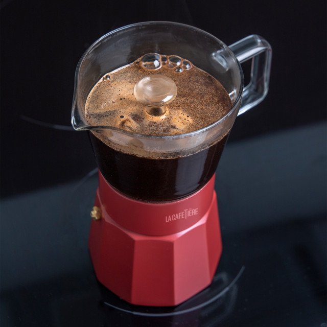 La Cafetiere Verona Glass Espresso Maker, 6-Cup - Red with espresso