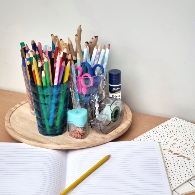 Trendz Of Today Flat Bamboo Lazy Susan with stationary