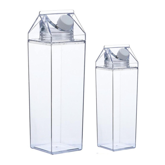 Trendz Of Today Square Clear Carton Bottles - 500ml showing scale with a 1L carton bottle