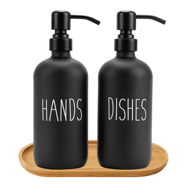 Trendz Of Today Hands & Dishes Pump Bottles With Bamboo Tray