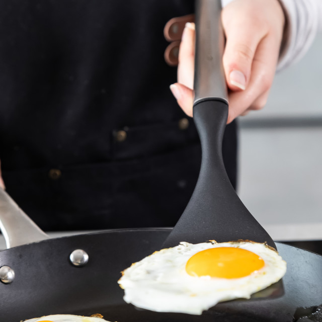 MasterClass Soft Grip Stainless Steel Slotted Turner, 34cm turning an egg