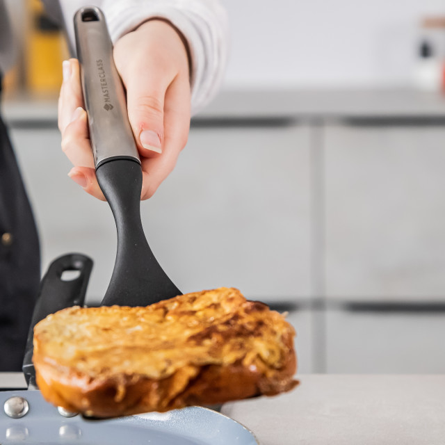MasterClass Soft Grip Stainless Steel Slotted Turner, 34cm turning french toast