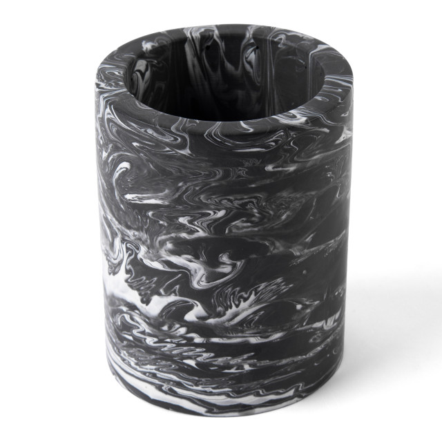 Alkaline Marbled Toothbrush Holder - Black and white angle