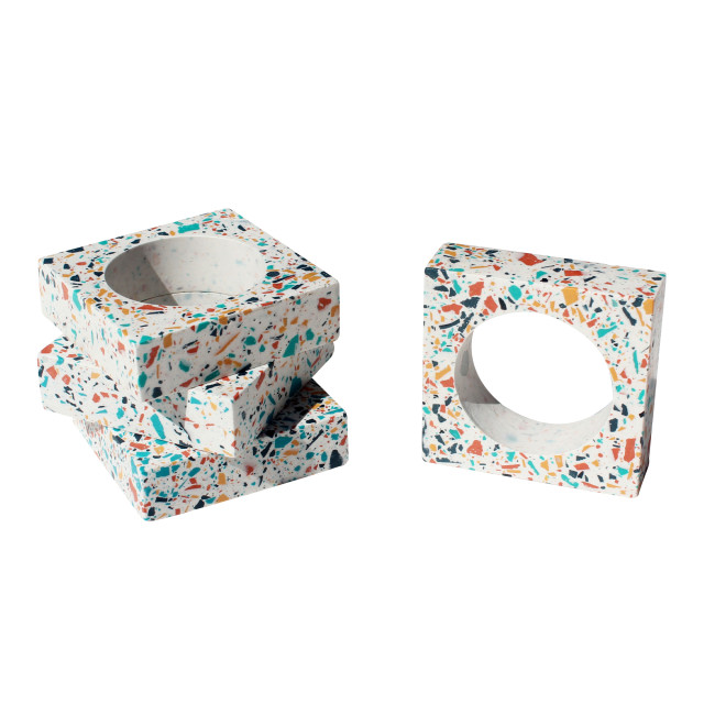 Alkaline Terrazzo Napkin Rings, Set of 4 - White and Multi-coloured