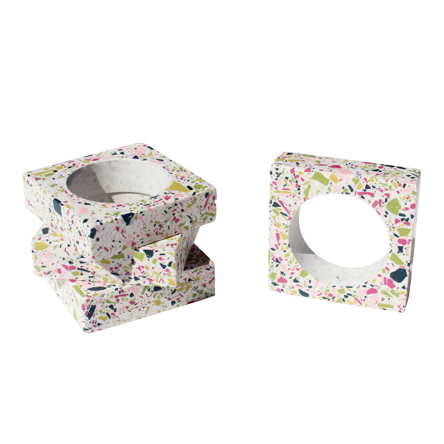 Alkaline Terrazzo Napkin Rings, Set of 4 - White with Multi pink and green