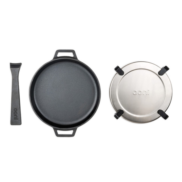 Ooni Cast Iron Skillet Pan with Stainless Steel Trivet Base angle