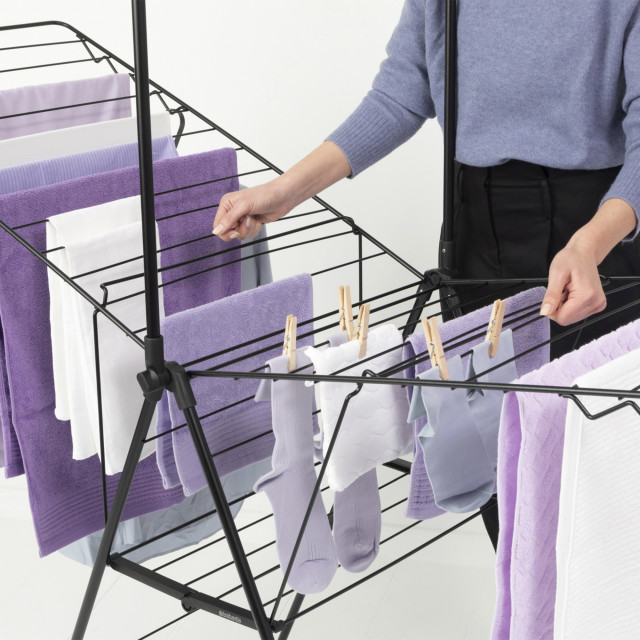 Brabantia Hangon Drying Rack With Hanging Rod, 25m - Black with towels