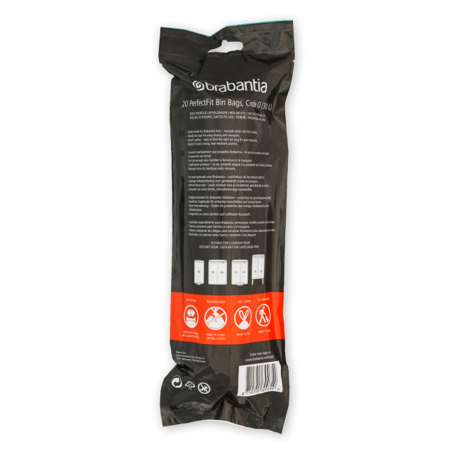 Brabantia PerfectFit Bin Liners, Pack of 20 - Code O, 30L back view