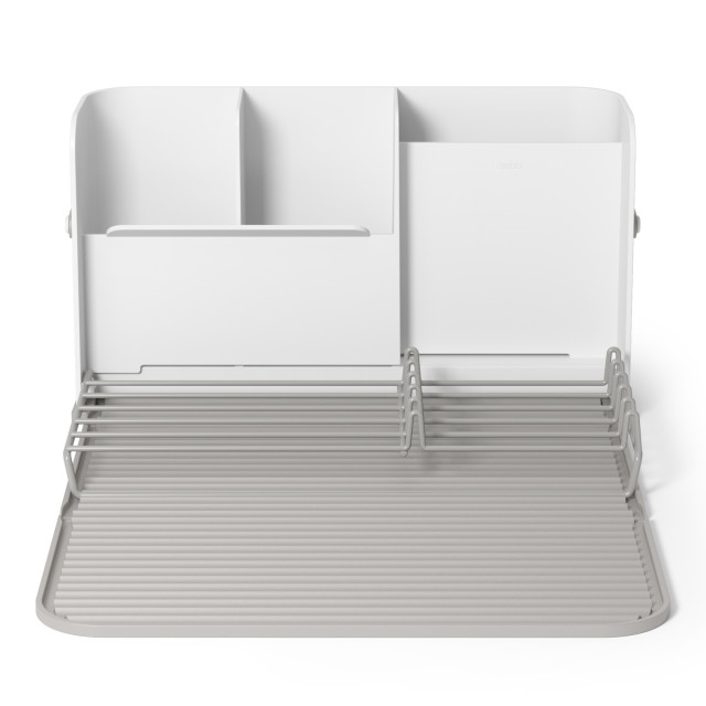 Umbra Sling Folding Dishrack - White open front view
