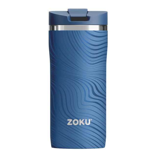 Zoku Stainless Steel Travel Mug, 350ml - Blue Wavy