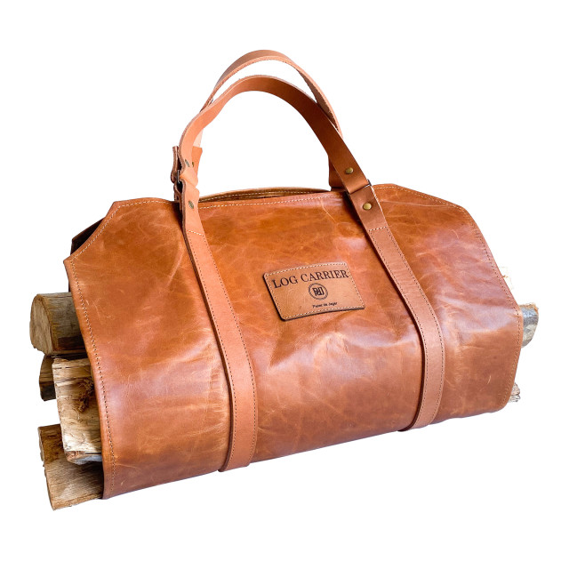Pieter De Jager Leather Log Carrier - Tan
